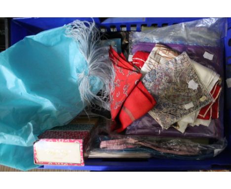 A substantial selection of ladies vintage collectables to include scarfs and ostrich feathers&nbsp;