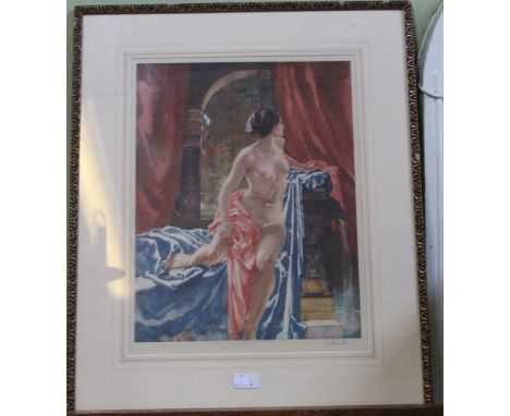 Sir William Russell Flint, Semi clad artists model, colour print, signed in pencil, copyright 1934 by Frost and Reed, 45cm x 