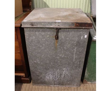 A vintage galvanised feed bin