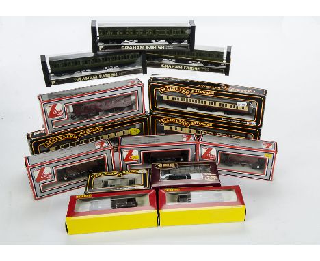 OO Gauge Rolling Stock by various makers: comprising Mainline 57' BR Crimson/cream coaches (3), Graham Farish SR green suburb
