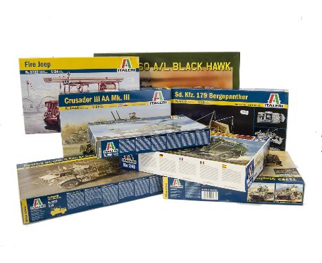 Italeri Military Kits: 1:35 6444 1:35 Crusader Tank, 6430 Black Hawk , 240 Gun Tractor, 6472 1Bergepanther, 6463 Staghound AA