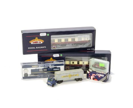 Bachmann 00 Gauge Coaches and Tomix N Gauge Track Cleaner Car: Bachmann 39-177A and 39-252A blood and custard coaches, in ori