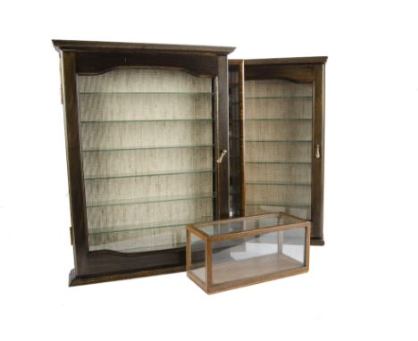 Display Cabinets for Trains Figures and Diecast Toys: two oak  cabinets with  decorative opening front door and seven shelves