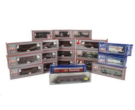 HO Gauge Continental Freight Stock by Lima and others: including large DB hopper wagons (10), some weathered, car transport w