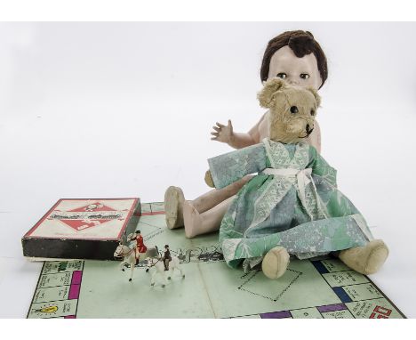 Old Monopoly Set Doll Teddy Bear and Briatins Hunt and Show Jumping  Figures: 1950s Monopoly Set with five Metal pieces and w