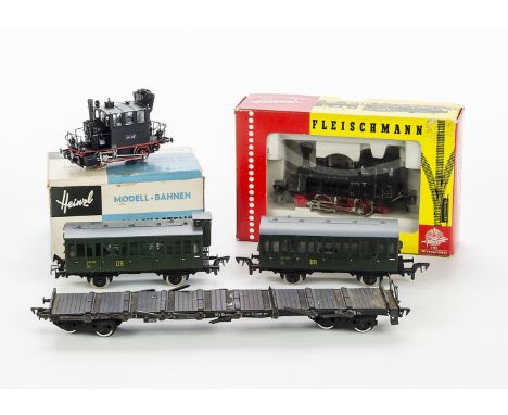 HO Gauge continental locomotives and stock by various makers: comprising a Fleischmann 4000 0-4-0Tank locomotive, E, box VG, 