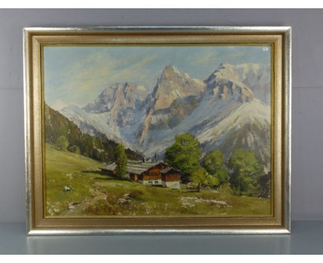 MONOGRAMMIST DES 19./20. JH. (MS), Gemälde: "Gebirgshof im Hochgebirge", Öl auf Leinwand, u. r. monogrammiert "MS". Lasierend