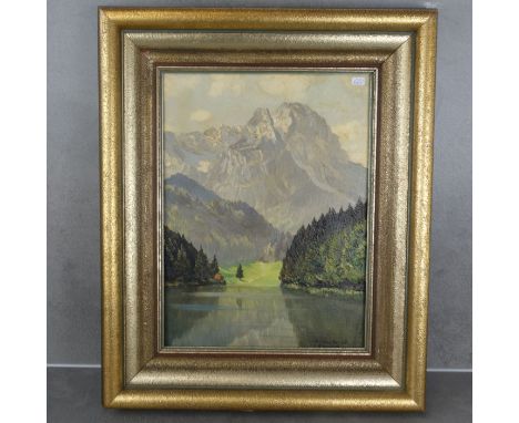 THEIS, HEINZ (Holz/Saarland 1894-1966 Garmisch-Partenkirchen), Gemälde: "Blick vom Rießersee auf die Zugspitze", Öl auf Leinw