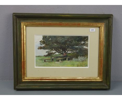 DOEPLER, CARL EMIL der Jüngere (München 1855-1922 Berlin), Aquarell / Gouache: "Küstenlandschaft mit lesender Frau unter eine