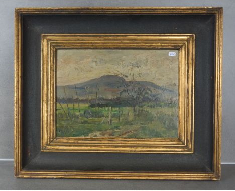 VINKMAYER, L. (Maler des 19./20. Jh.), Gemälde: "Mittelgebirgslandschaft im Vorfrühling", Öl auf Platte, u. r. signiert "L. V