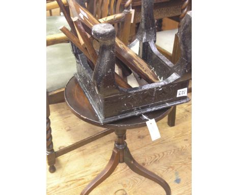 A circular mahogany tripod table, 1ft. 6in., a carved and painted wood occasional table, square-shape on cabriole legs, 1ft. 