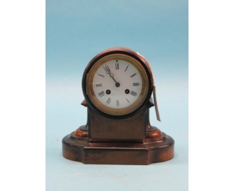 A late 19th century walnut and ebonised mantel clock, enamelled dial with Breguet hands, French movement striking on a bell, 