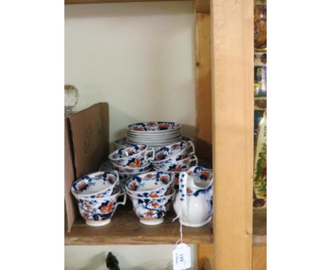 An early 19th century bone china London-shape part teaset, 22 pieces, a Spode Italian pattern meat plate and a Victorian eart