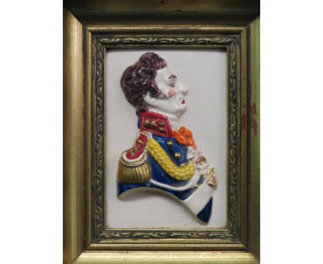 A small 19th century Staffordshire earthenware plaque, rectangular-shape relief-moulded and brightly painted with a portrait 