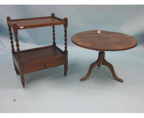 A Chippendale-period mahogany tripod table, circular top 2ft. 7in. - underframe modified and damaged, together with a dark oa