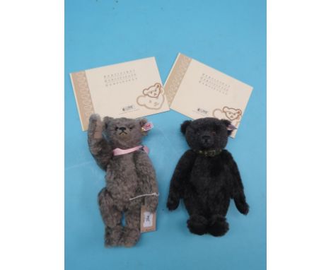 Two modern Steiff Teddy bears, black Alpaca bear, Royal Diamond Wedding bear, both 2007, with certificates, 12in.