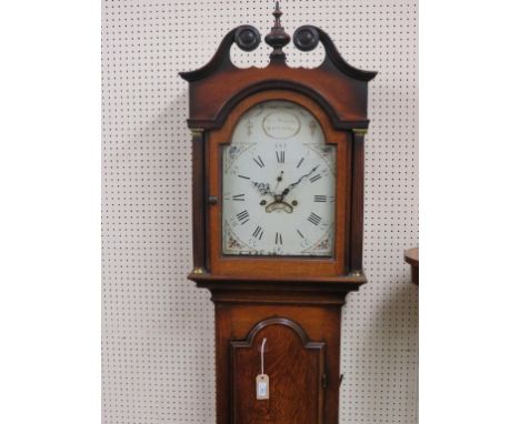 A George III oak 8-day longcase clock, 12in. painted, arched dial signed Tho. Walesby, Horncastle, with date aperture and sub