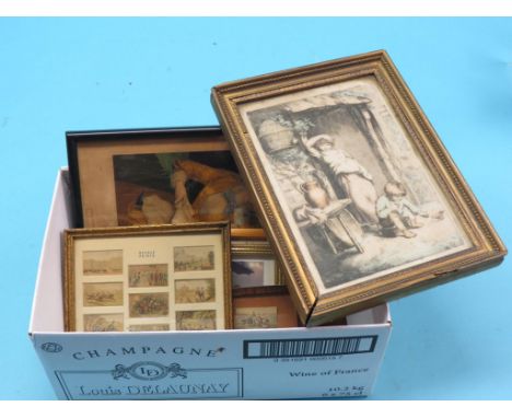 A framed group of Victorian Baxter needle colour prints, 11 total, another, two framed Baxter prints, another, The First Less