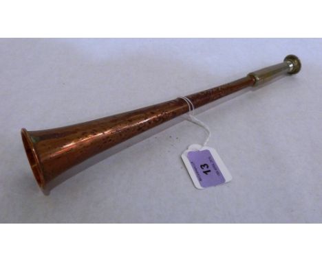 A copper hunting horn, bearing stamp for Army &amp; Navy Co-operative Society