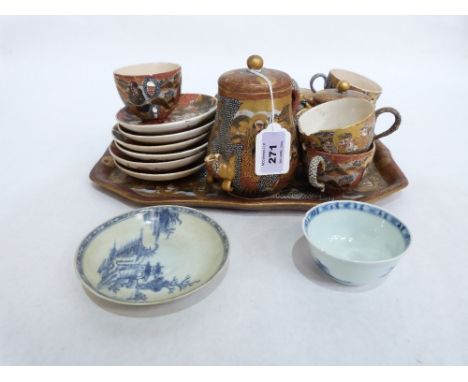 A Japanese satsuma ware tea service (A.F.) and a Nanking Cargo tea bowl and saucer