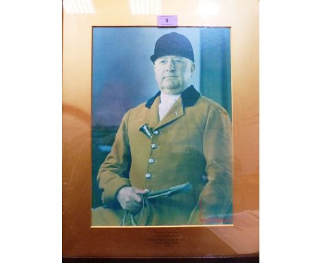 An oak framed portrait print, Arthur Jones Esq, Hunted Worcestershire Hounds for 23 years from 1906. 14½' x 10'