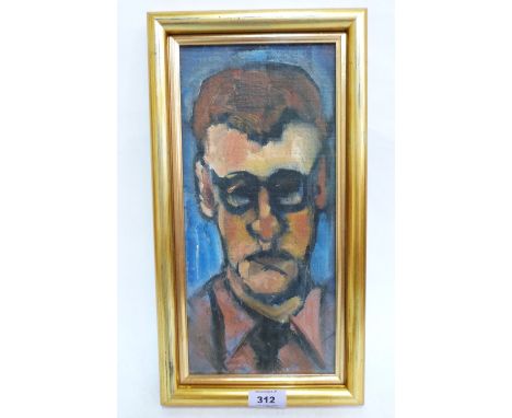 Islwyn Watkins. Welsh 1938-2018 Self portrait 1956. Inscribed verso. Oil on canvas board. 14' x 7'