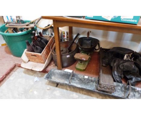 A quantity of metalware and tools