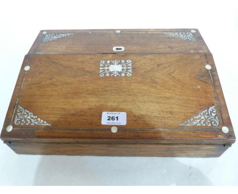 A Victorian rosewood writing slope inlaid with fretted mother-of-pearl. 14' high