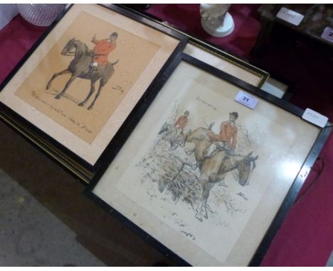 A signed Lionel Edwards hunting print, two after Snaffles and another after Henry Bunbury
