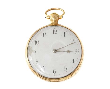 An 18ct gold key wound open faced pocket watch, by George Lefever,Wisbech, 48mm diameter. A white enamel dial with black Arab