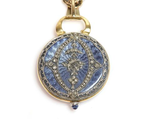 A gold Vacheron Constantin enamel and diamond set pendant watch, c.1910,28mm diameter, with a champagne dial, black Arabic nu