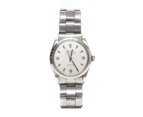A gentlemen's stainless steel Rolex 'Oyster Perpetual Air King' automatic bracelet watch 1002, c.1966,with a 34mm case, a sil