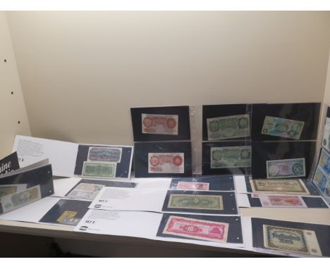 Nine sets of genuine historic banknotes by Burmah A-H, J and K and 16 English bank notes and two Bank of Scotland notes 