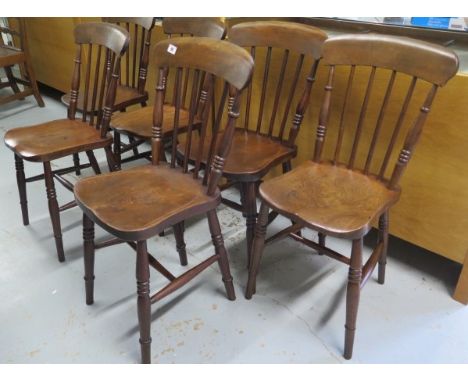 A set of six 19th century Windsor ash and elm stick back chairs, stamped G.K, in good polished condition, 86cm tall 