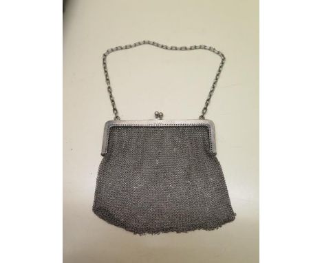 A 925 silver chain mail opera bag, approx 3.9 troy oz, 12cm x 11cm, some wear and holes 