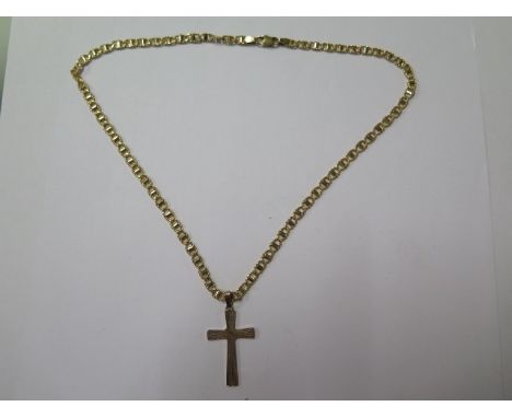 A 9ct yellow gold crucifix on a 9ct chain, approx 11.4 grams, in good condition 