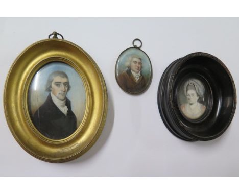 Three miniature portrait paintings, one enscribed Charles Shirreff to reverse?, largest frame size 12cm x 9cm, largest cracke