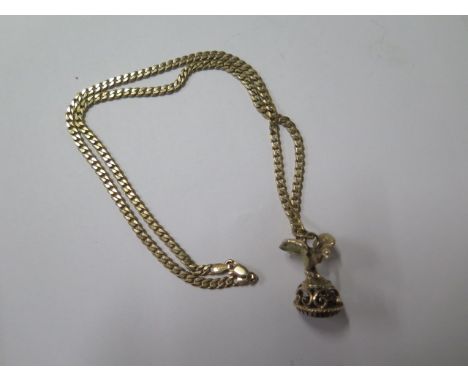 A 9ct yellow gold fob on a 9ct 50cm chain, total weight approx 20 grams, in generally good condition, clasp good 