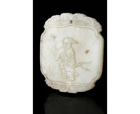 A JADE 'HEHE' PENDANT / PLAQUE / PEI INSCRIBED WITH HEHE RUYI 和合如意 China, Qing Dynasty The front part with a relief decoratio