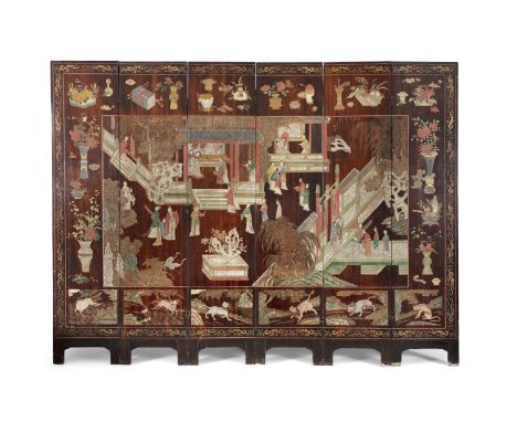 A SIX-LEAF COROMANDEL FOLDING FLOOR SCREEN, A BIRTHDAY GIFT TO LIANQ QICHAO 梁启超 (1873-1929) China, Qing Dynasty, 19th century