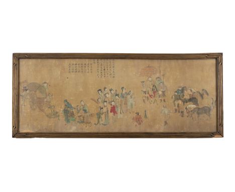 CHINESE SCHOOL, SIGNATURE OF JIE XISI 揭傒斯 (1274-1344) A procession with numerous dignitaries Ink and colours on silk Inscribe