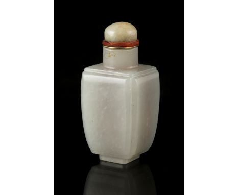 A SQUARE WHITE JADE SNUFF BOTTLE China, Qing Dynasty Well hollowed. Sold together with a stopper.  H (without the stopper): 5