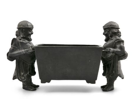 A BRONZE 'HUREN' INCENSE BURNER  China  It is composed of a central part, i.e. the incense burner, which stands on two caryat