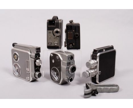 Fünf 8mm Filmkameras, Bauer/Meopta/Zeiss Ikon, 1. Hälfte 20.Jh. 1x Zeiss Ikon Kinamo, 1x Zeiss Ikon Movikon K, 1x Bauer 88G, 