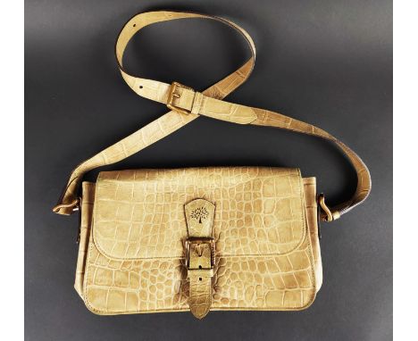 VINTAGE MULBERRY BAG, brass hardware, leather top handles, top flap with two straps, buckle and magnetic fastener, two front 