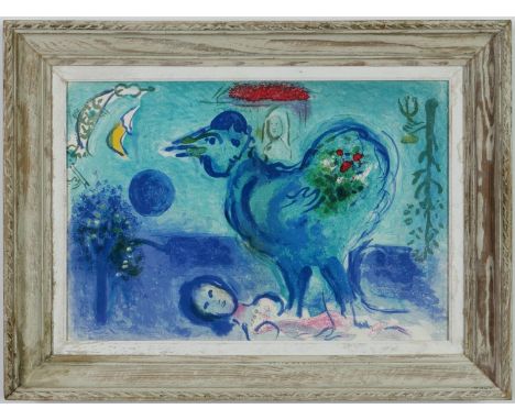 MARC CHAGALL, Paysage Au Coq Lithograph, 1958Printed by Maeght, French Vintage frame.