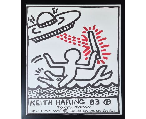 KEITH HARING, 'Keith Haring 83 Tokyo', offset lithograph, 79cm x 59cm, framed and glazed.