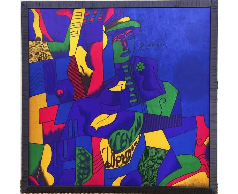 PABLO PICASSO, 'Portrait De Homme', giclee on silk, 76cm x 74cm, framed.