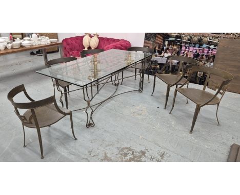 ATTRIBUTED TO LIBERTY DINING SET, including table, 180.5cm x 189.5cm x 73.5cm and eight chairs 89.5cm H approx at tallest, vi
