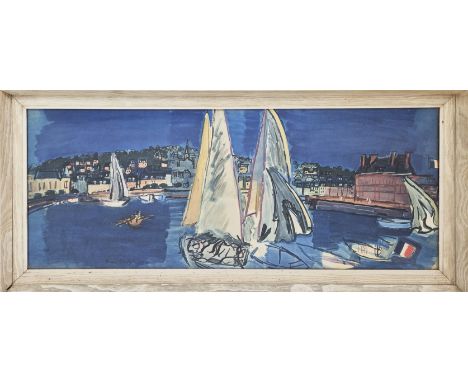 RAOUL DUFY, 'Deauville, drying the sails' lithograph, 30cm x 75cm, framed